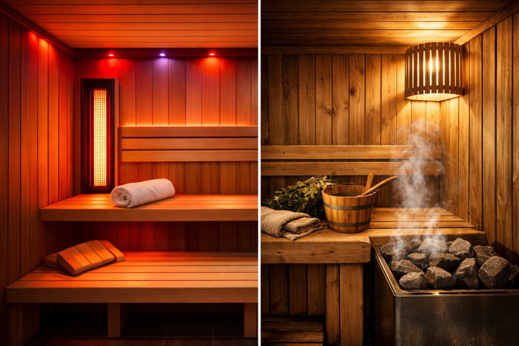 Left Infrared Sauna - Right Traditional Sauna