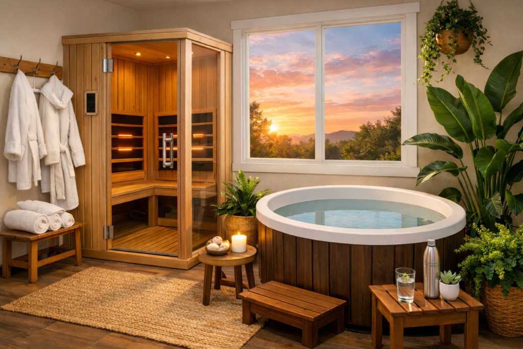 At home recovery room with sauna and cold plunge